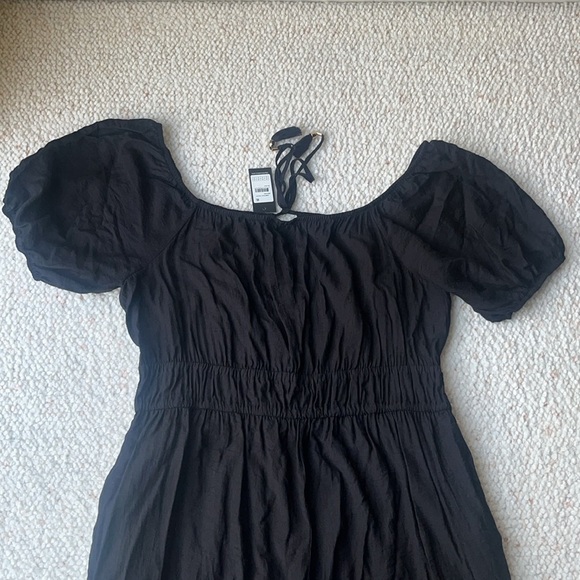 City Chic Erica Jumpsuit Wide Leg Tassel Ties Puff Sleeve‎ Black XL / 22